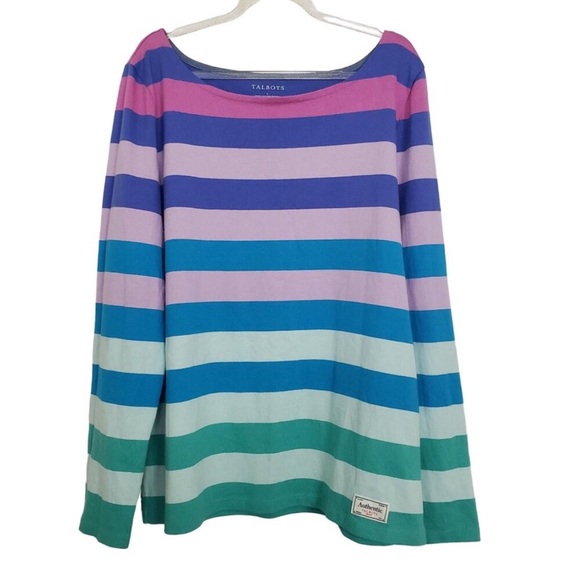 Talbots Ombre Orchid Striped Bateau Neck Top Large - Picture 3 of 11